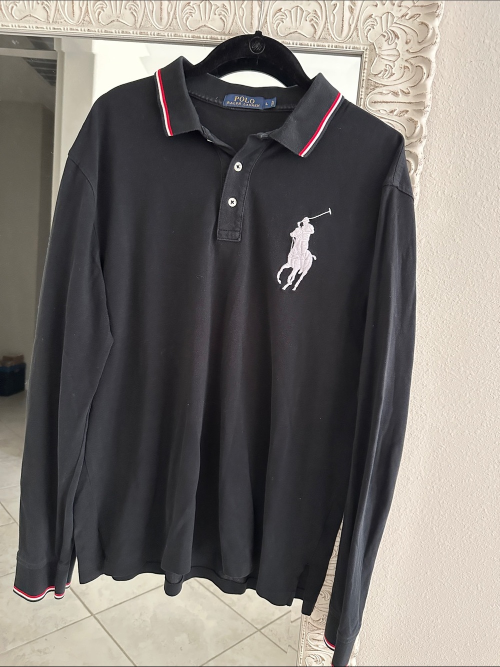 Polo by Ralph Lauren Black Long-Sleeve Polo with White Big Pony